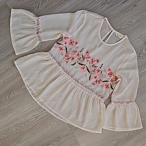 Miss Selfridge Fairycore Whimsical Floral Embroidered Peplum Blouse